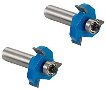 Unifizz Carbide Tongue and Groove Mill Tool 1/2 Shank 3 Teeth with Bearing 16mm Ball T-Shape Lock Miter Router Bit Joint Router Bits Wood Milling Cutter Set, Blue 2 pezzi