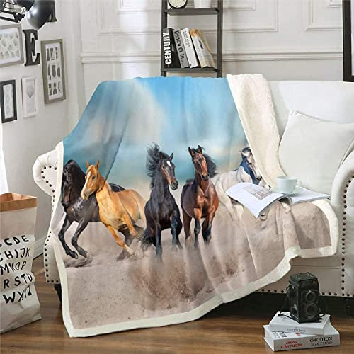 Homewish Schwarzes Pferd Flanelldecke 75 x 100 cm Kinder Jungen Galoppierende Überwurfdecke 3D Farmtiere Sherpa Decke für Teenager Erwachsene rustikale Plüsch Bettdecke im Landhausstil für Bettcouch