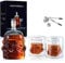 Transparentes, kreatives Whisky-Karaffee-Set mit 2 Gläsern, 4 Edelstahl-Whisky-Steinen und Eiszange, Flaschen-Karaffe, Whisky-Karaffe für Wein, Scotch, Bourbon, Wodka, Likör (750 ml)