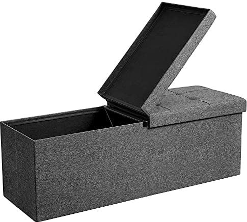 SONGMICS Storage Ottoman, Foldable Storage Bench, 38 x 110 x 38 cm, Flipping Lid, 300 kg Load Capacity, for Hallway, Living Room, Bedroom, Dark Grey LSF076G20