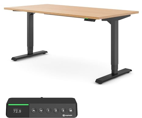 Ergotopia Desktopia Pro X Elektrisch höhenverstellbarer Schreibtisch, Ergonomischer Stehtisch für Büro oder Home Office (Buche Echtholz, Gestell Schwarz, 180 x 80 cm)