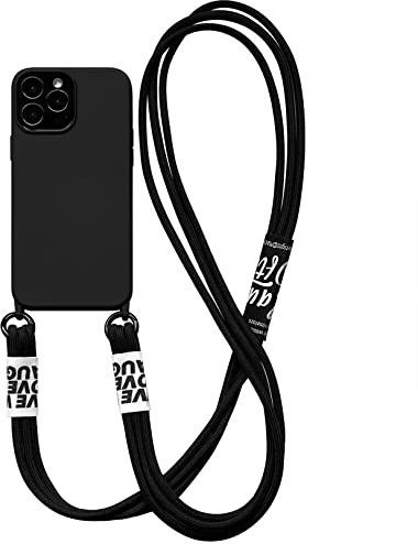 Emlivi Handykette Hülle für iPhone Xr Necklace Handyhülle Nylon Schultergurt Liquid Silikon TPU Cover mit Kordel zum Umhängen Schutzhülle mit Stylische Band Case für iPhone Xr, Schwarz