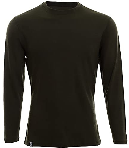 Merino Shirt - Thermounterhemd Langarm I Thermo Oberteil aus 100% Merinowolle I T-Shirt Longsleeve für Wandern, Sport I Oliv, Größe S