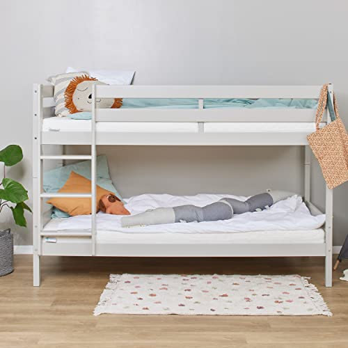 Hoppekids Etagenbett 90x200 mit Rausfallschutz, Lattenrost und Kaltschaummatratzen | Kinderbett für Jungen & Mädchen - Massivholz Kinder Etagenbett - Taubengrau