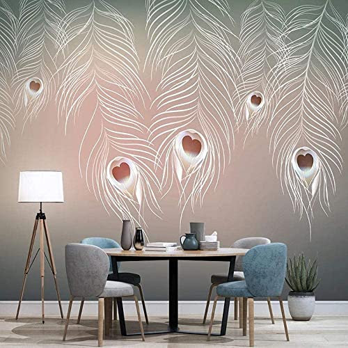SXGCH Photo Wallpaper Minimalist Peacock Feather Wallpaper Mural Picture Photo Murals Wallpaper Mural Wallpaper 3D Wallpaper Paste Living Room The Wall for Bedroom Mural Border - 400(W) x280(H) cm