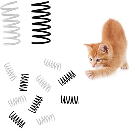 Andiker Katzen Spring Spielzeug, 12 Stück Buntes interaktives Spirale Katzenspielzeug, Kunststoff Spiralfedern zum Schlagen, Beißen und Jagen von Kätzchenspielzeug (schwarz und weiß)