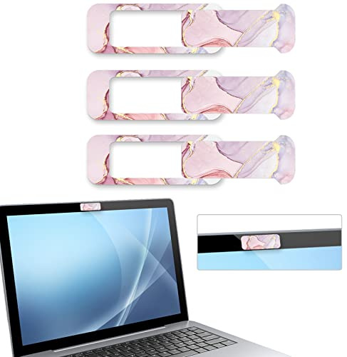 Webcam Cover, 3 Pieces, Laptop Camera Cover, Privacy Shielding Capacity is Twice as Big as The Traditional, Suitable for Computer Mobile Phones, laptops, Tablets and so on (Pink Marble)