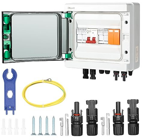 Jadeshay Solar Anschlusskasten Photovoltaik, 500V DC Überspannungsschutz PV Anschlusskasten mit 32A Leistungsschalter, Solar PV Anschlusskasten 2 String IP65 für Solarmodul-System-Kit