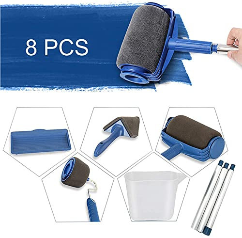 Max Star Set de Rodillos de Pintura Antigoteo 8 Piezas Multifuncional Deposito Extraíble Recargable con Palo Extensible