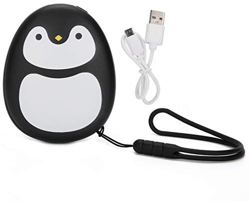 Semme Wiederaufladbarer Handwärmer, Cartoon Cute Portable 4000mAh Power Bank Handwärmer USB-Taschen-Handwärmer für Camping, Skifahren, Angeln und Wandern(Pinguin schwarz)