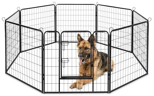 ACAZA Parc à Chien en 8 Panneaux - Chenil pour Chien - avec Porte - Hauteur 80 cm - Noir