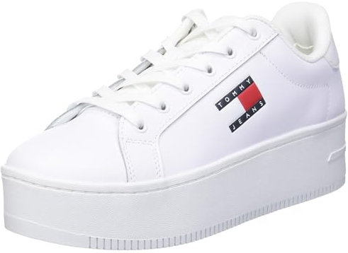 Tommy Jeans Donna Sneakers con Suola Preformata Flatform Zeppa, Bianco (White), 42