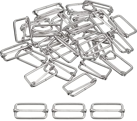 sourcing map Glissières Boucles, 30pcs 32x16x2.8mm Métal Rectangle Ajusteur Triglides Glisser Boucle Rouleau Stylo Boucles Glisseur Courroie Ajusteur pour Ceinture Sac, Argenté Tone