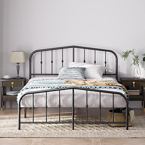 Zinus Heidi Lit Double 140 x 190 cm - Cadre en Métal Avec Tête et Pied - 31 cm de Hauteur - Noir