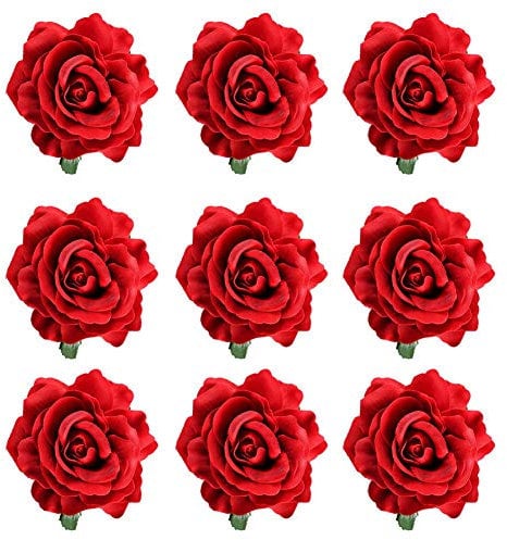 inSowni 9 Pack Big Red Rose Flower Hair Clips Barrettes Brooches Pins Accessories for Women Girls Brides