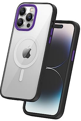 FLOLAB Schutzhülle für iPhone 14 Pro Max: Surtect Tri-Fusion, ultra-schützendes, schlankes Design, militärische Qualität, kompatibel mit MagSafe, kristallklar mit violettem Dunst