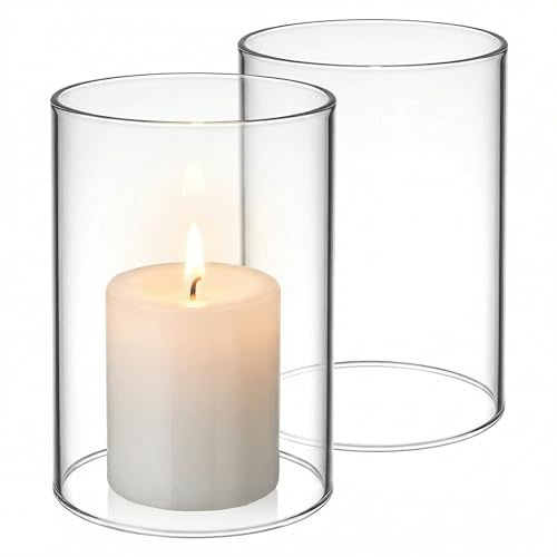 Yardwe 2 Stück Glaszylinder für Kerzen 15x7cm, Transparentes Windlicht Glas ohne Boden, Hitzebeständiger Kerzenhalter Zylinder, Ersatzglas für Kerzenständer & Tischdeko