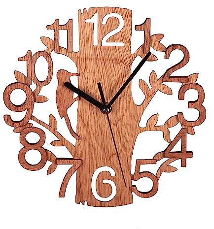 Orologio da Parete Moderno in Legno, Orologio da Parete Silenzioso con Picchio, Orologio da Parete con Uccello a Forma di Albero, Orologio da Appendere con Silenzio 3D, Orologio da Parete Vintage(A)