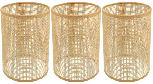 Angoily 3 Stück Rattan Trommel Lampenschirm Ersatz E27/E14 Kronleuchter Lampenschirm Natürliche Gewebte Zylinder Lichtabdeckung Tischlampenabdeckung Für Kronleuchter Stehtischlampen