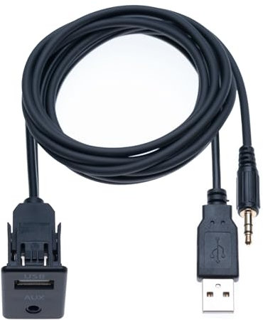 Cavo di Prolunga Auto USB 2.0 3.5 mm AUX a Incasso Jack Socket 1M con Connettore a Filo per Montaggio Estensione per Integrazione nel Pannello del Cruscotto Dell'auto, Barca, Camion, Moto (1 Metro)