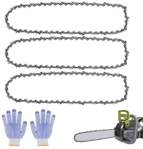 Catena per motosega 3/8, 1,3 mm, 3 pezzi 52TG, 35 cm, con guanto, per varie motosega, compatibile con Stihl Dolmar Husqvarna Einhell Bosch Makita Makita