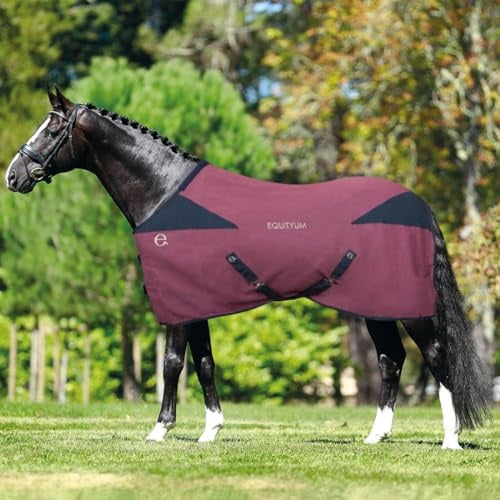 Coperta Cotone Equityum Leilah, Utile per Proteggere il Cavallo dagli Sbalzi di Temperatura (162 cm, Bordeaux/Blu)