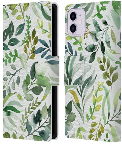 Head Case Designs Offizielle Ninola Aquarell Grüne Blätter Botanische Muster Leder Brieftaschen Handyhülle Hülle Huelle kompatibel mit Apple iPhone 11