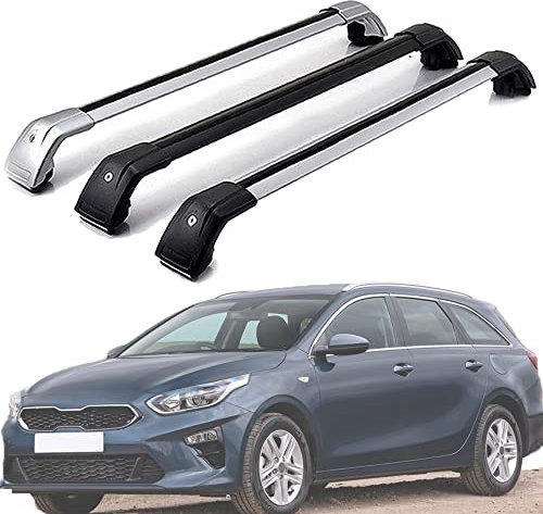 AGALUS DachträGer RelingträGer für Kia Ceed Sportswagon SW Estate 2018-2022, Dachgepäckträger Alu Dachgepäckablage AbschließBar Bis Belastbar 300 Kg,Silver-1-Pair