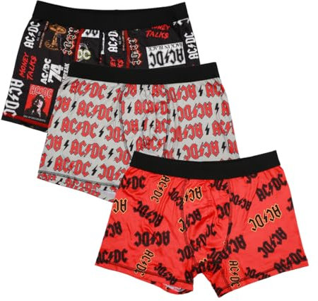 Bioworld ACDC Album Art & Logos Men’s 3-Pair Boxer Briefs, Multicolor, XL
