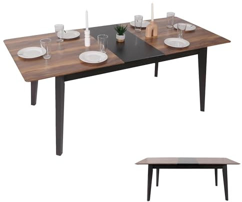 Esszimmertisch HWC-M57, Esstisch, Massiv-Holz Laminat Melamin 160-200x90cm, ausziehbar Sheesham Holz-Optik, dunkle Beine