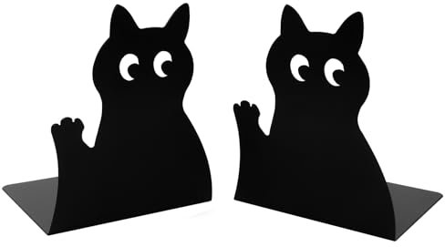 1 Paire de Serre-Livres en métal Chat Noir, Serre-Livres en Fer antidérapant en Forme d'animal de Dessin animé Mignon pour Enfants, école, Bureau, décoration de la Maison (Les Mains en l'air)