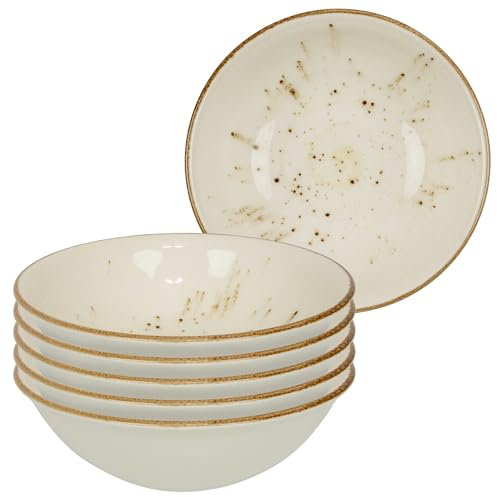 Bonsoo YO-AJNT-8I87 - Juego de 6 platos de porcelana para lavavajillas, microondas, resistentes a los arañazos, modernos platos pintados a mano, juego de platos para 6 personas (crema, marrón moteado,