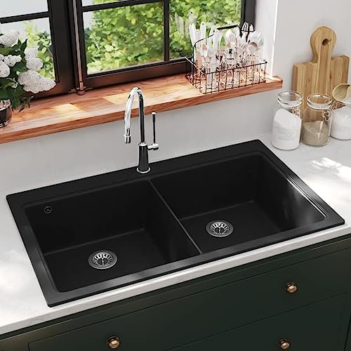 Generisch spülbecken kücheHome Outdoor SonstigesTop-Küchenspüle Doppelwaschbecken aus schwarzem Granit