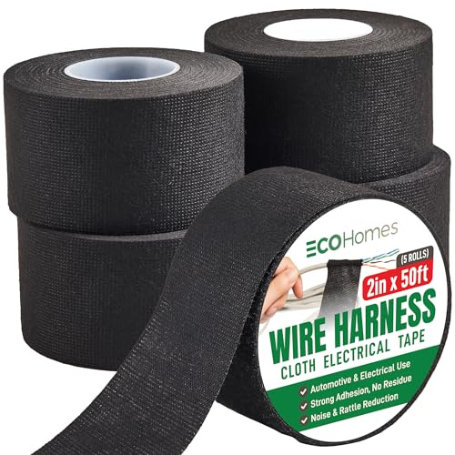 Wire Harness Cloth Electrical Tape, 2 Inch x 50 FT (5 Rolls), Automotive Wire Loom Heat Wrap Tape - Fabric Felt Cloth Wiring Harness Tapes, Heat Resistant for Car Engine, Wires, Electrical Wiring