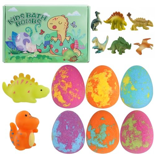 Litinliv 8 Stück Badebomben Kinder mit Überraschungsspielzeug, Dinosaurier-Spielzeug, Dinosaurier Badekugeln Kinder, Handgefertigte Natürliche Schaumbad, Badebomben Geschenkset für Jungen Mädchen