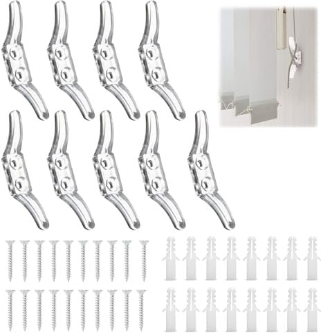 Gments 10Pcs Clear Blind Hooks Plastic Blind Cord Clips Safety Window Blind Fix Hooks with Screws Expansion Plugs Transparent Rope Cramps for Securing Curtains Sun Shades Boat Mooring Leads