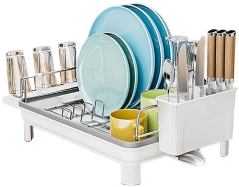 Escurridor de platos, escurridor de platos sobre fregadero, estante interior resistente, organizador de escurridor de platos, estante multifuncional para cocina