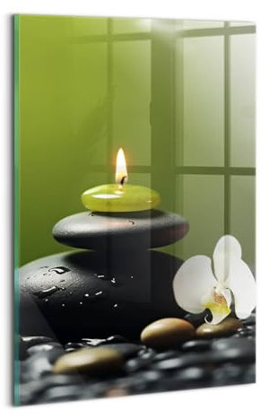 Wallfluent Gehärtetes Glas Dicke 4mm Für die Küche Badezimmer und Schlafzimmer Glasbild 20x30cm Wanddekoration Wandbild Bild Mit Motiv - Zen-Entspannungsnatur und Steine