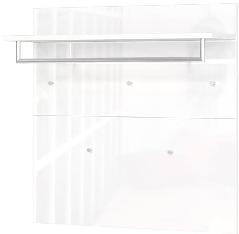 Lomadox Garderobenpaneel Wandgarderobe Garderobenleiste Glasfront weiß Hutablage Kleiderstange Haken 96,6x96x29,8 cm
