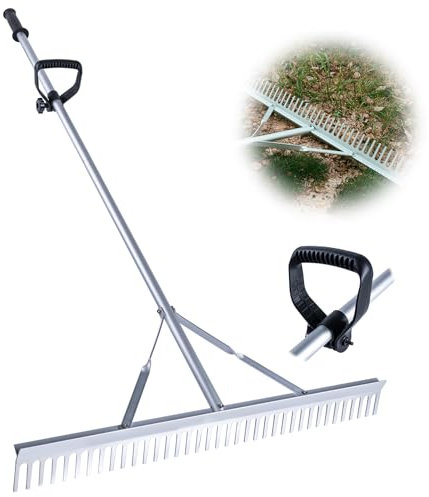 Goture 170 cm Gartenrechen mit Griff, Landschaftsrechen Aluminium Rechen Rasenrechen mit 37 Zähne, Arbeitsbreite ca. 92cm, Gartenrechen, Laubrechen, Harke