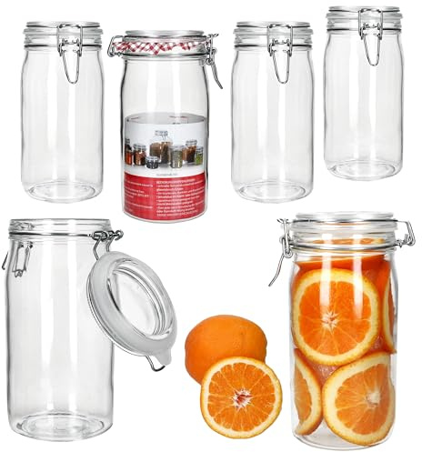 MamboCat 6er Set Norma luftdichte Vorratsgläser rund I 1,5L I Glasdosen mit Drahtbügelverschluss I ideal zum Einmachen, Fermentieren & Aufbewahren