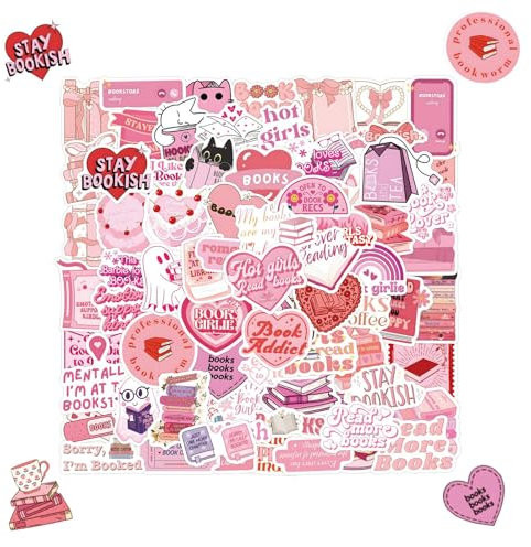 HUTRADE 60 Stück Ästhetische Rosa Buchsticker Set, Lesen Zubehör, Wasserdichte Vinyl-Aufkleber für Buch-Merchandise