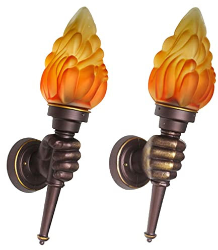Lampes Torches Murales | Applique Murale Industrielle Rustique Au Design Unique,luminaire Avec Abat-Jour En Verre Flamme Et Support En Forme De Poing En Aluminium Brun Antique