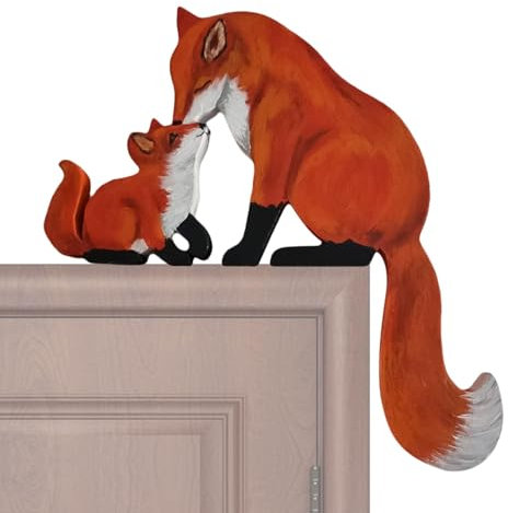Türrahmendekoration, Fuchs Türdekoration, Türrahmen Deko Fuchs Wandkunst, Mutter und Kind Fuchs Form Statue Tür Ecke Skulptur Attraktive Fuchs Statue Einzigartiges handgefertigtes hölzernes Dekoschild