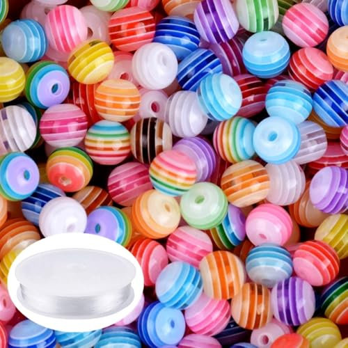 Lnvision 400 Stück 6mm Bunte Perlen Regenbogen Acryperlen Fädelperlen zum Auffädeln, Rund Perlenset Perlenarmband für Armbänder Bastelperlen