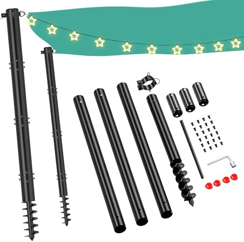 HAYOHRT 2 Pack 10Ft Shade Sail Poles, Outdoor Sun Shade Cloth Pole Kit with D-clamp Heavy Duty Metal Post for Sun Shade Sail String Light Garden Yard Backyard Ground Grassland