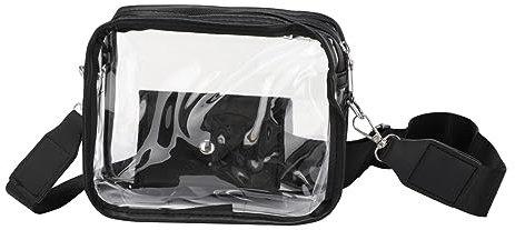 Stofftasche mit Reißverschluss Handy zum Umhängen Durchsichtige Umhängetasche, Handtasche, Stadion-zugelassene Konzerttasche aus veganem für Frauen Strandtasche mit Reißverschluss (Black, One Size)