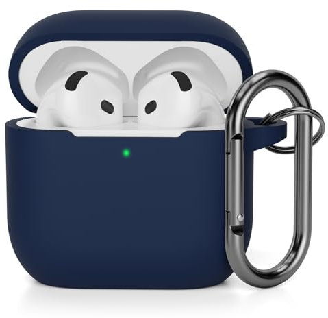 AOTUAO Compatible with AirPods 4 Case Cover, Shockproof Drop Protection Scratch Resistant Silicone Case Cover for AirPods 4th Generation (2024) (USB-C) with Carabiner, Front LED Visible, Midnight Blue
