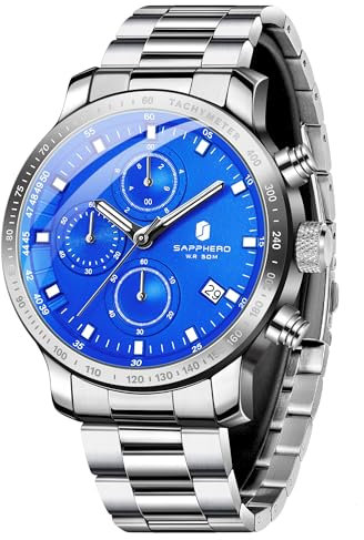 SAPPHERO Uhren Herren Chronograph Herrenuhren Analog Quarz, 50M Wasserdicht, Leuchtende Zeiger, Datum, Lässig Business Armbanduhr, Klassisches Design, Elegantes Geschenk