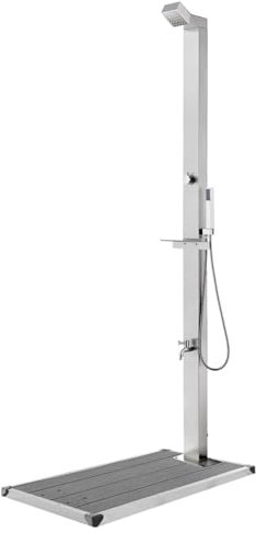 ShGaxin Douche de jardin avec base, douches extérieures, piscine, douche, terrasse, douche extérieure, jardin, douche pour patio, gris, 225 cm en acier inoxydable